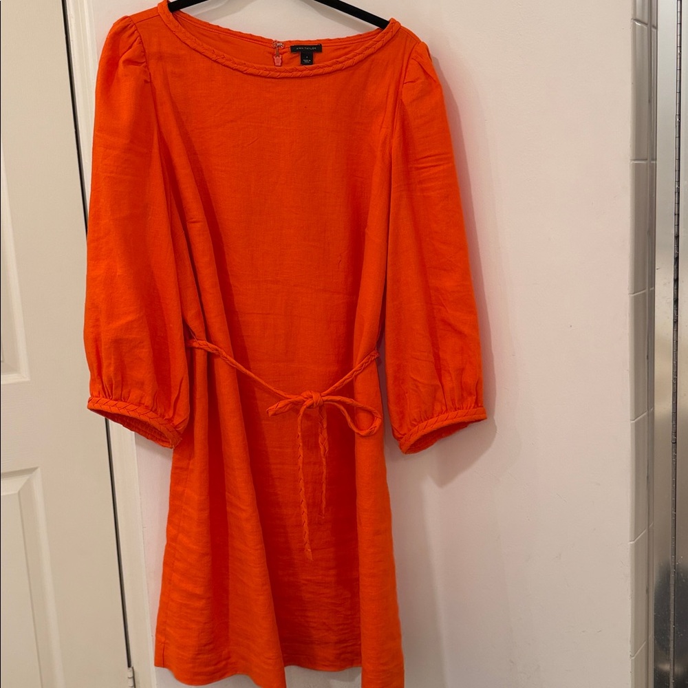 Ann Taylor Vibrant Orange Long Sleeve Dress